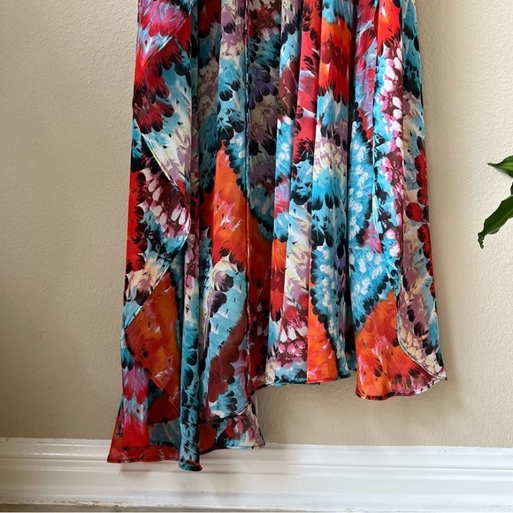 Aidan Mattox Hi Low Feather Print Strapless Chiffon Maxi Dress, size 4 - Picture 8 of 15